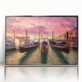 Acrylic print of Venice scenery with silver frame, featuring muted earth tones, ideal for modern art wall decor.