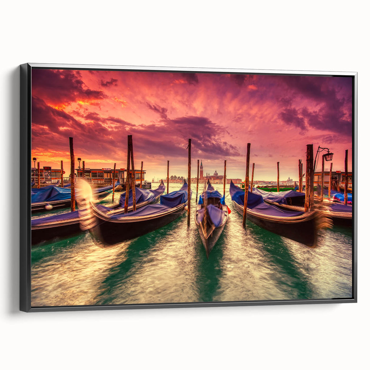 Black and white framed canvas of a vintage Venice landscape, ideal for bedroom wall decor.