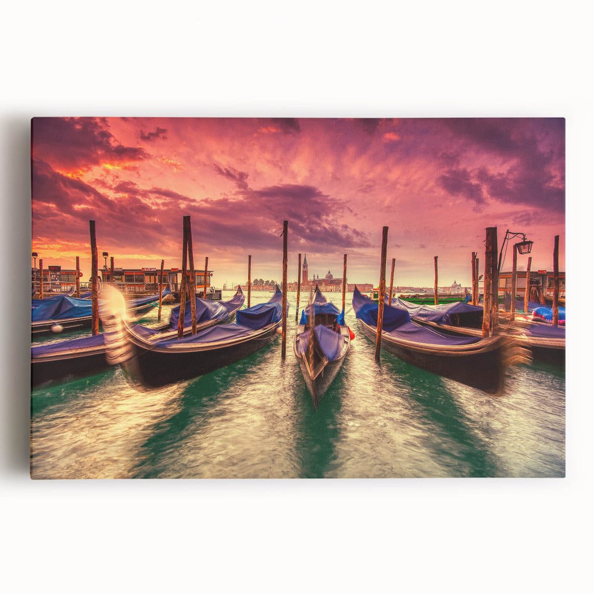 Black and white stretched canvas of Venice scenery, ideal for kitchen wall art or bedroom ambiance.