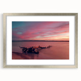 Extra large abstract art print depicting a textured European scenery in muted earth tones, framed in silver.