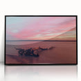 Large abstract wall art featuring a mid-century modernist European scenery in muted earth tones on a framed acrylic panel.