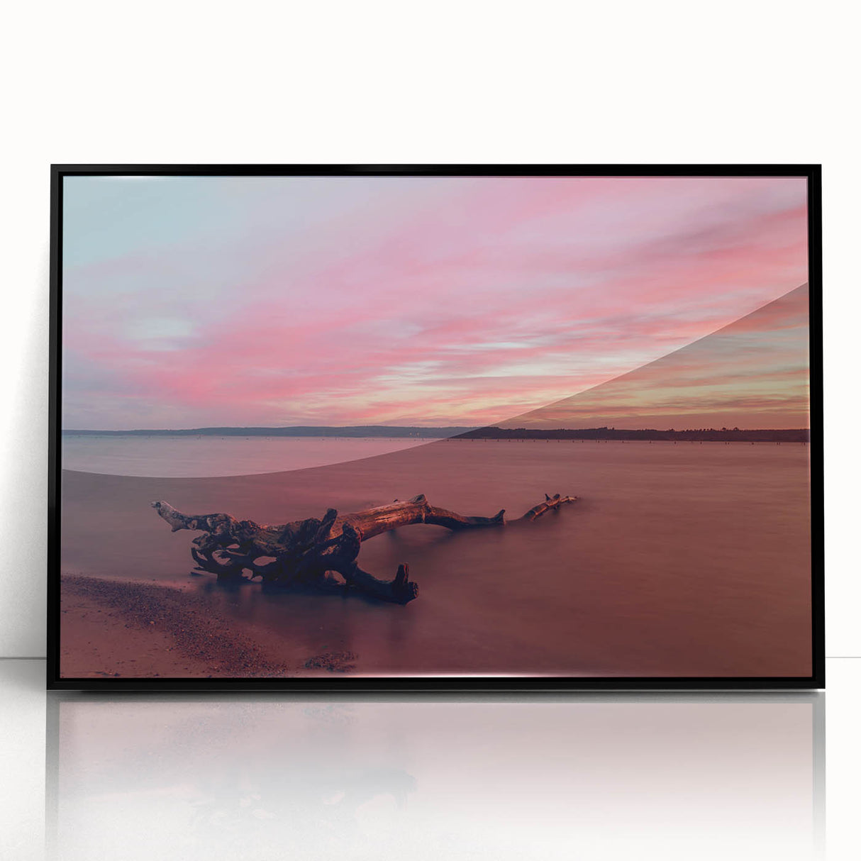 Large abstract wall art featuring a mid-century modernist European scenery in muted earth tones on a framed acrylic panel.