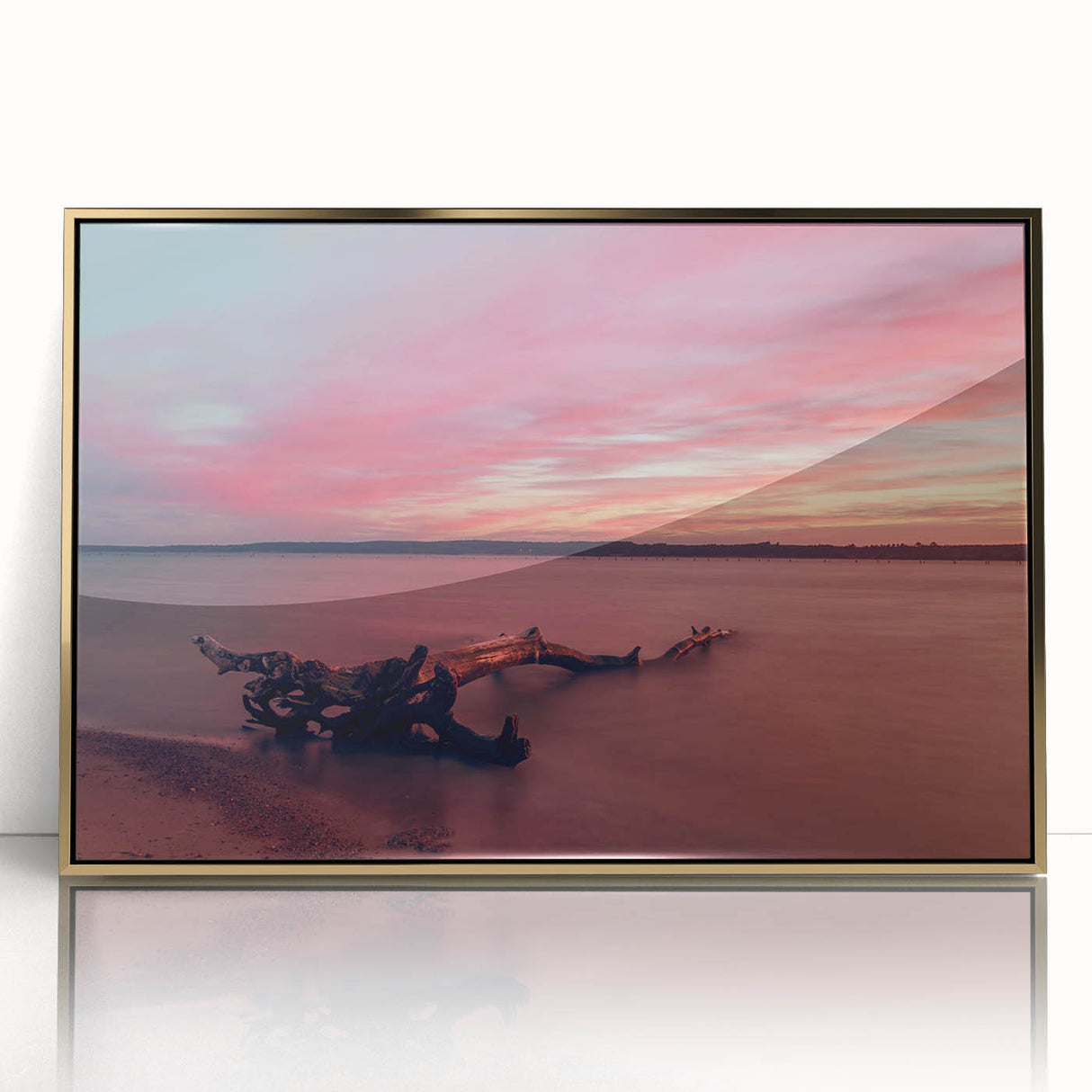 Art deco poster of a European Lithuania scenery in muted gold tones on a framed acrylic, ideal for modern art wall decor.