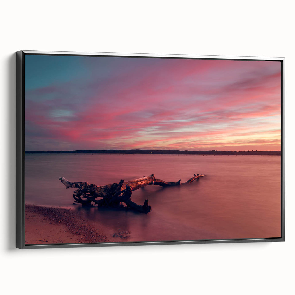 Black and white landscape art painting of a European Lithuanian scene on a framed canvas, suitable for bedroom decor.