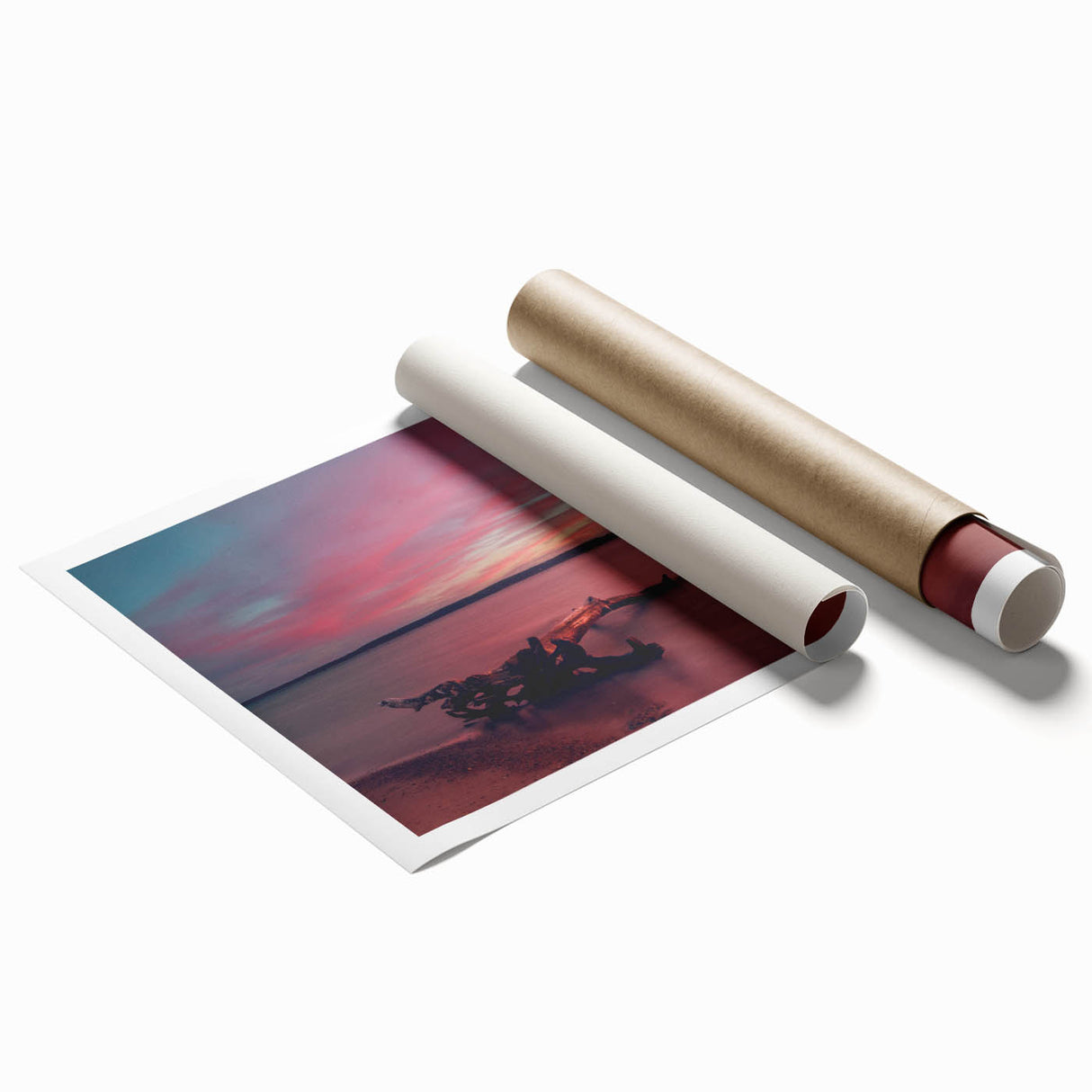 Extra large rolled canvas print featuring a serene Lithuanian landscape with soft floral elements in muted earth tones.