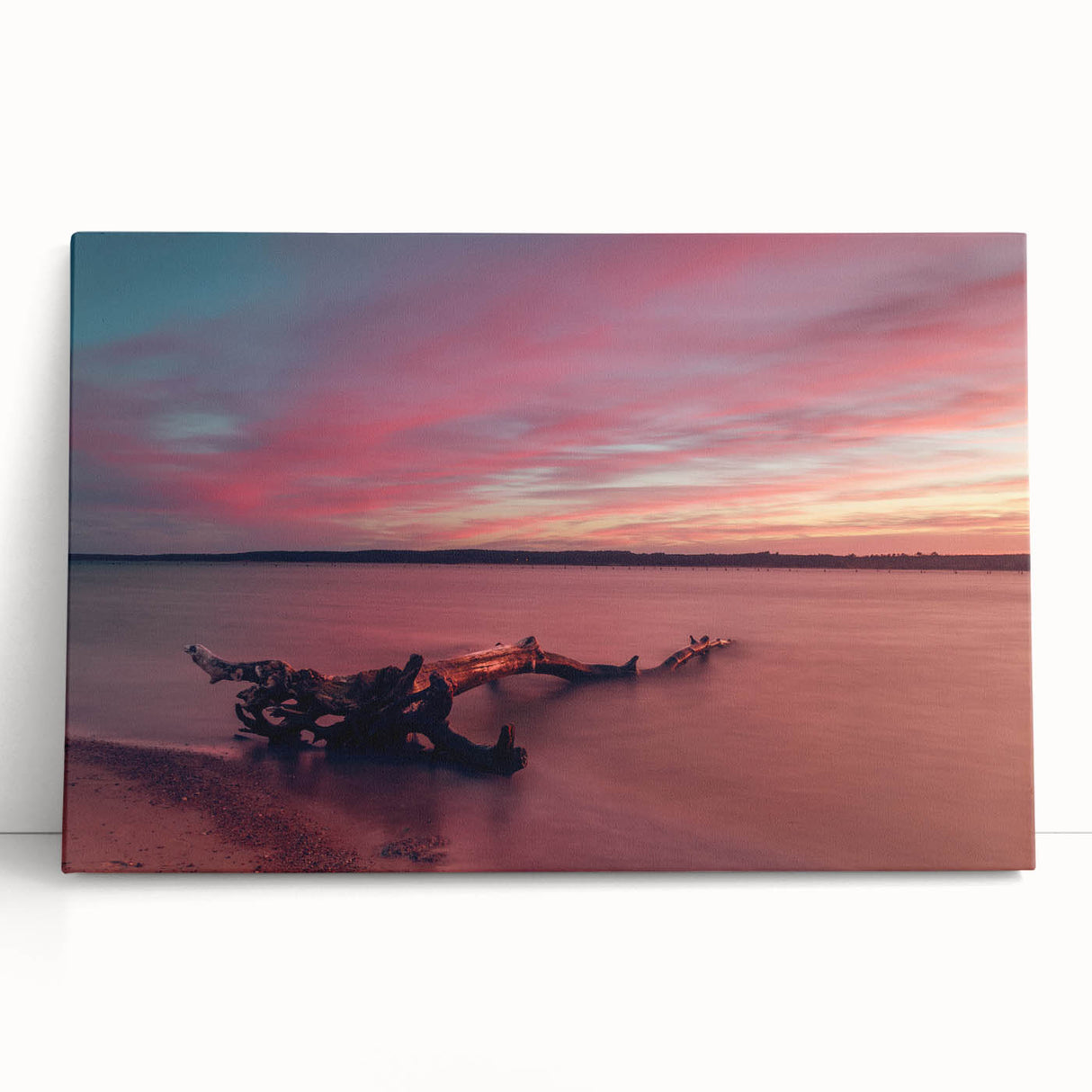 Black and white photographic print of a Lithuanian landscape on stretched canvas, ideal for kitchen wall art.