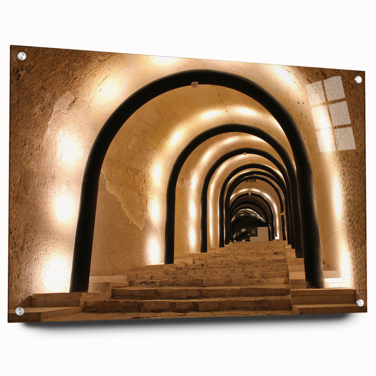 Acrylic glass print of a European Malta landscape in muted earth tones, suitable for bedroom or dining room decor.