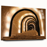 Large abstract wall art of a European Malta scenery in muted blue and green shades on acrylic glass.