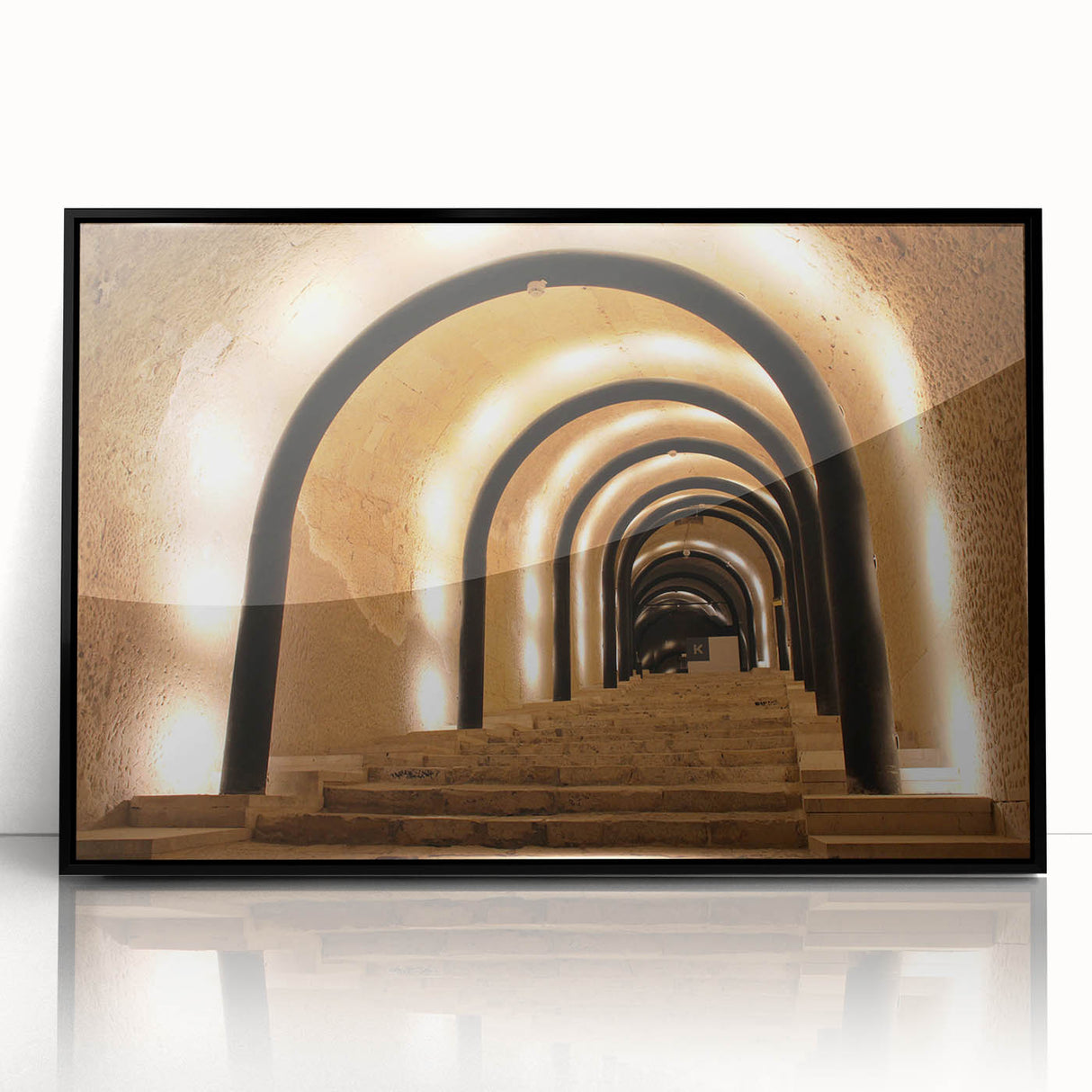 Large abstract wall art featuring a European Malta scenery in muted earth tones on a framed acrylic.