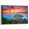 Black and white framed canvas of a Montenegro landscape, ideal for bedroom wall art.
