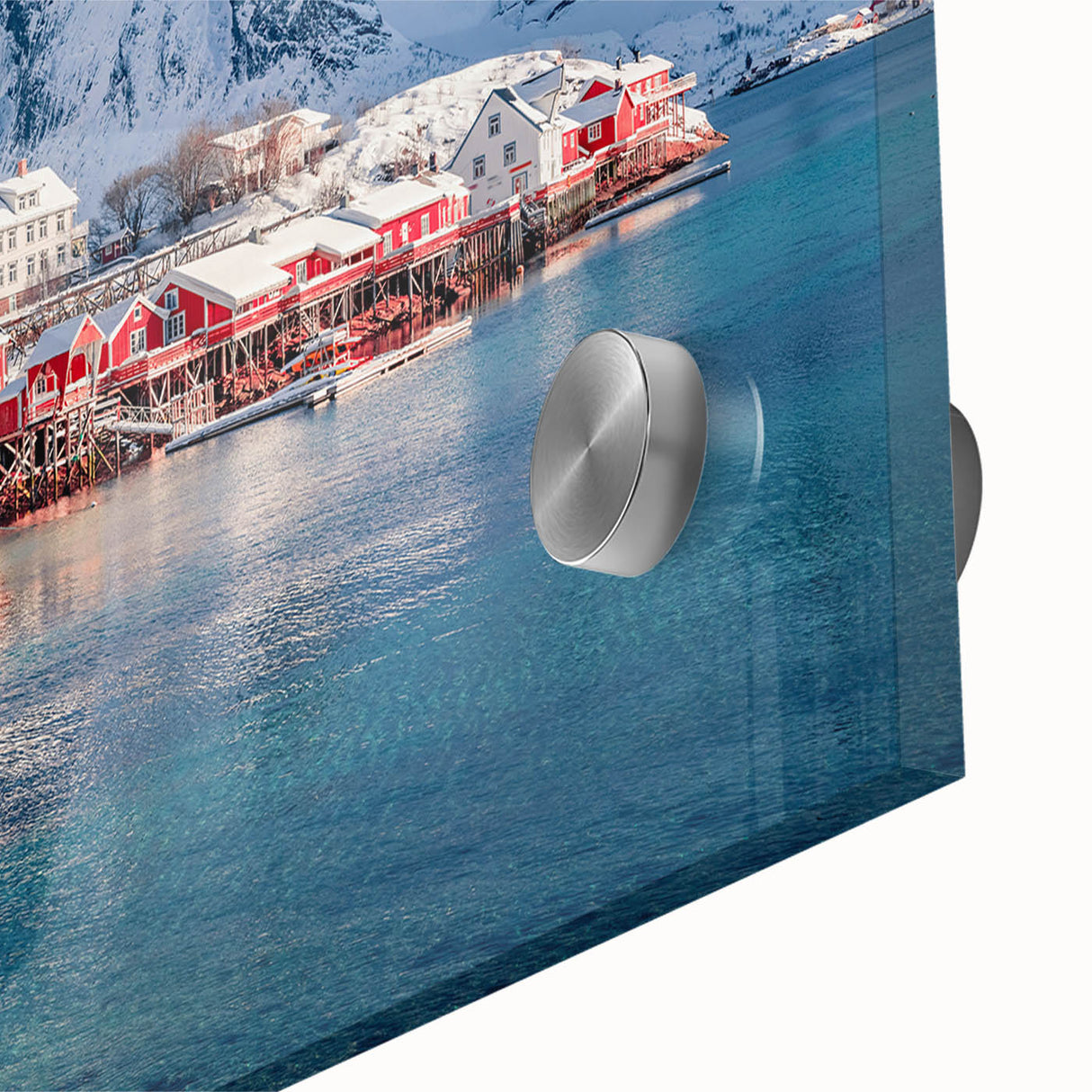 Large abstract wall art of a Norwegian landscape in muted earth tones on acrylic glass, ideal for dining room decor.