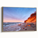 Framed canvas of a vintage-style landscape painting featuring a serene Polish scenery in muted gold and black tones.