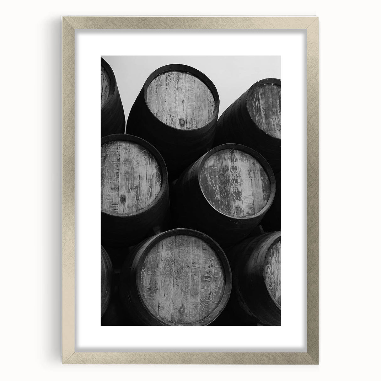 Extra large abstract art print of Porto scenery in textured style, displayed in a silver frame with mat.
