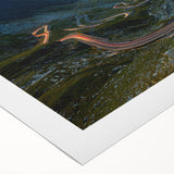 Art deco poster of a Romanian landscape in muted earth tones on rolled canvas, suitable for dining room decor.