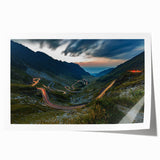 Rolled print of a Romanian landscape featuring vibrant green fields and blue skies, ideal for dining room decor.