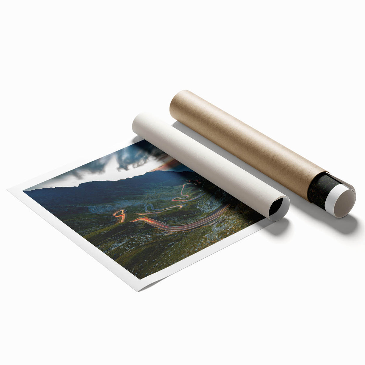 Extra large rolled print of a Romanian scenery with vibrant floral art.