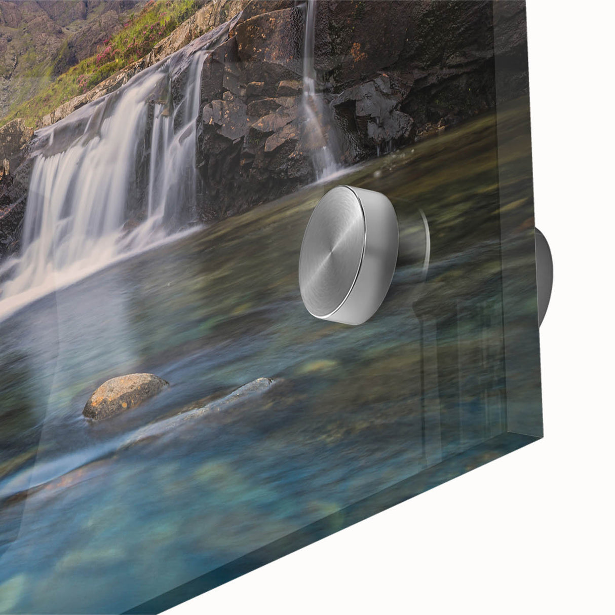 Large abstract wall art depicting a Scottish landscape in muted earth tones on acrylic glass, ideal for dining room decor.