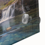 Large abstract wall art depicting a Scottish landscape in muted earth tones on acrylic glass, ideal for dining room decor.