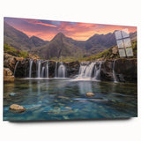 Large abstract wall art featuring a serene Scottish landscape in muted earth tones on acrylic glass.