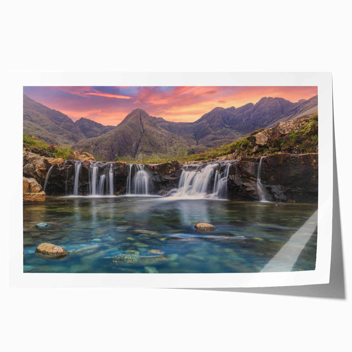 Rolled print of a Scottish landscape featuring muted green and brown tones, ideal for art wall dining room.