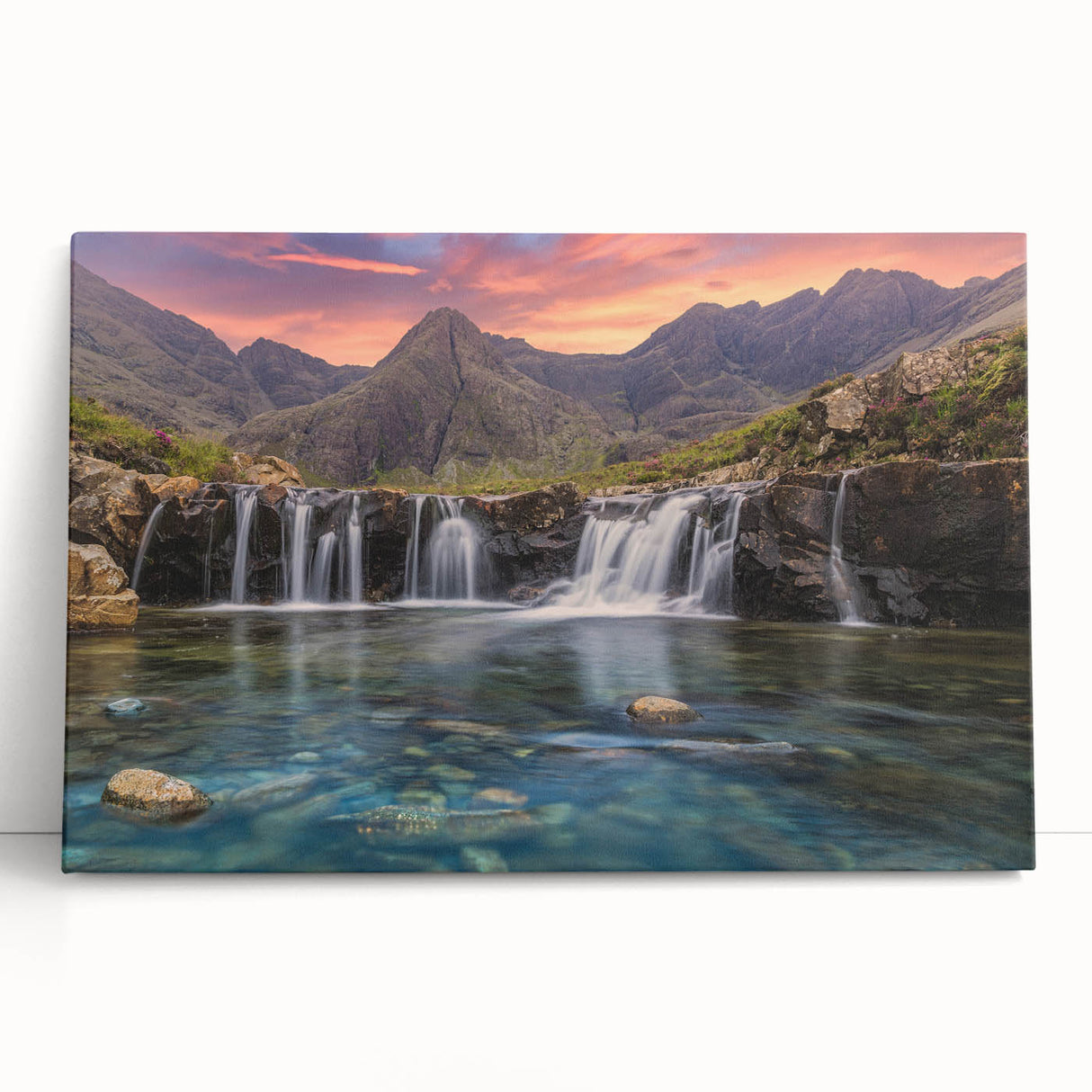 Black and white photo of a Scottish landscape on large stretched canvas, suitable for kitchen wall art.