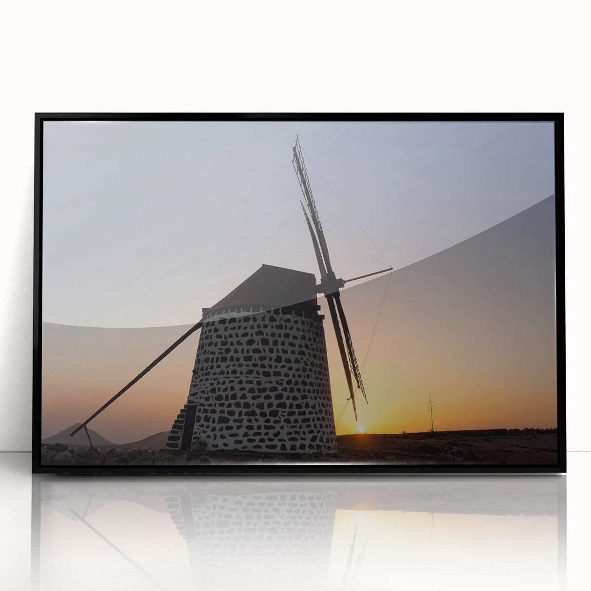 Large abstract wall art depicting a vibrant, colorful European scenery on a black framed acrylic print.