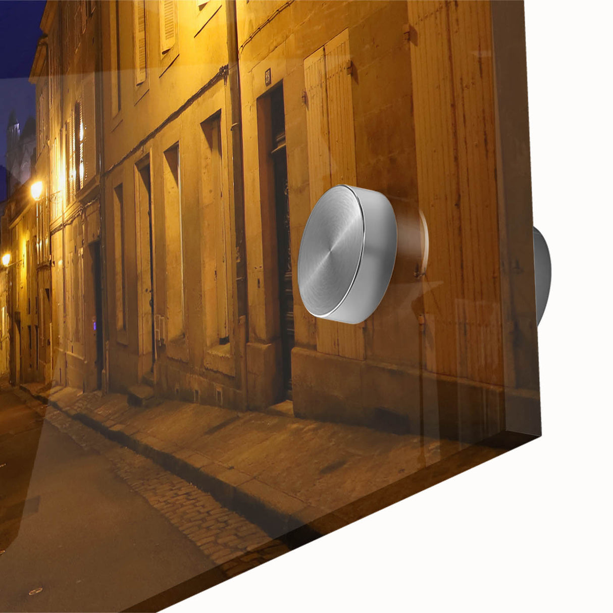 Large abstract wall art of Stockholm scenery in muted blue and green tones on acrylic glass, ideal for dining room art.