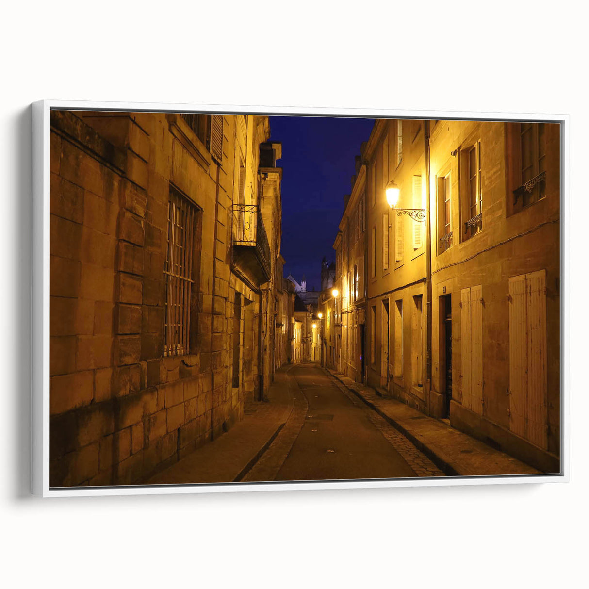 Vintage poster art of Stockholm featuring colorful buildings on black framed canvas, ideal for living room decor.