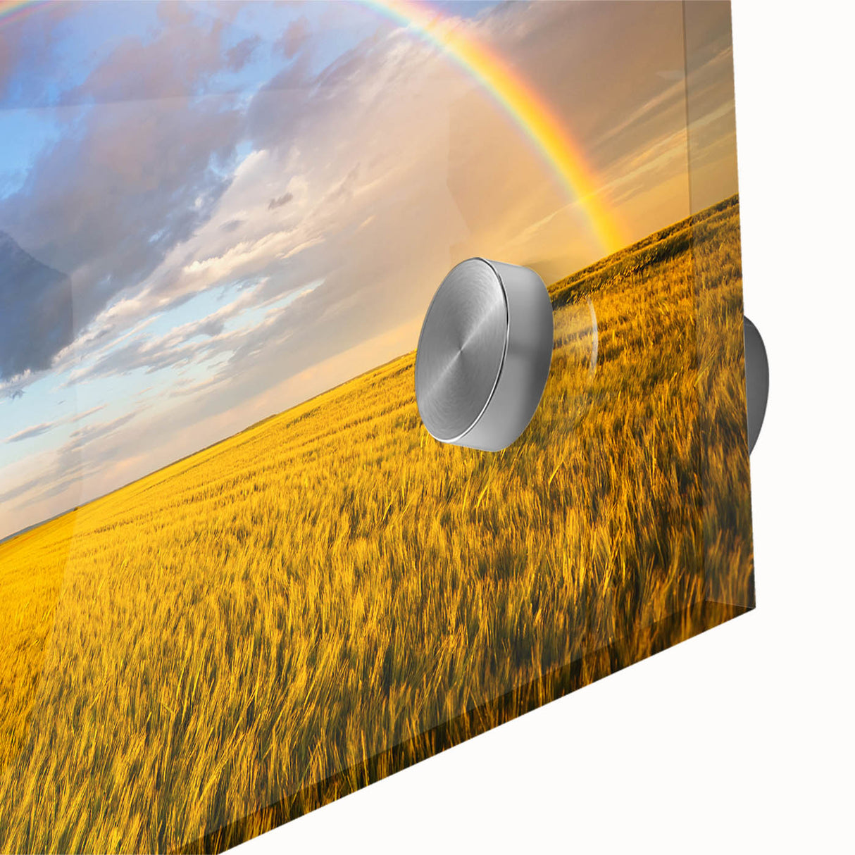 Large abstract wall art print depicting a European landscape in muted earth tones on acrylic glass.
