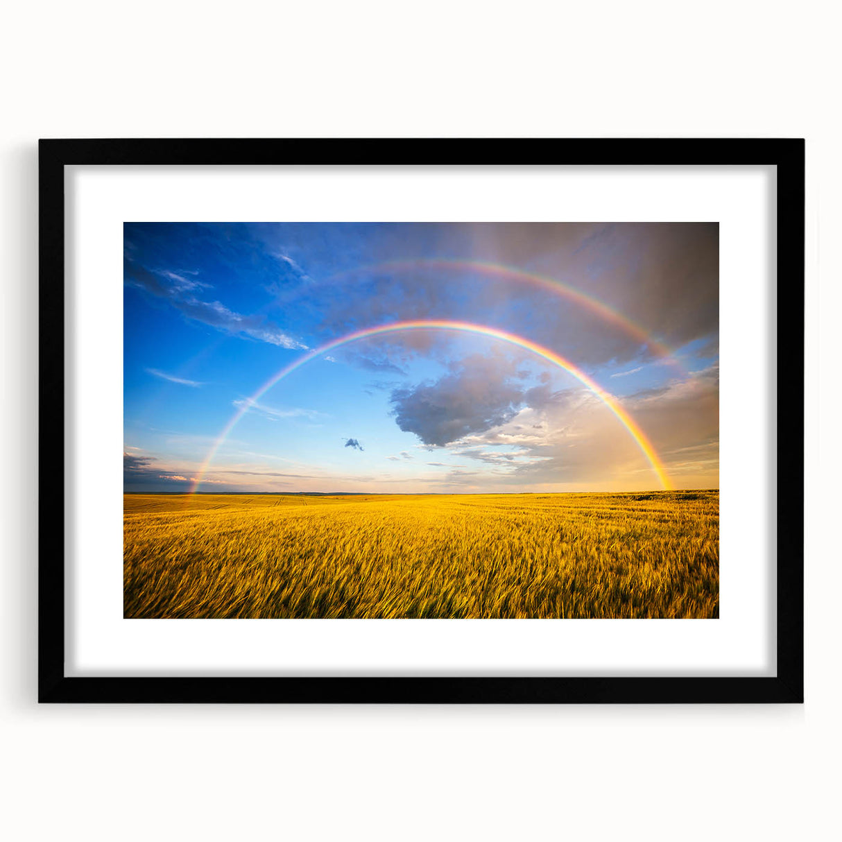 Extra large abstract art print depicting colorful, textured scenery of Europe, framed in black, ideal for living room decor.