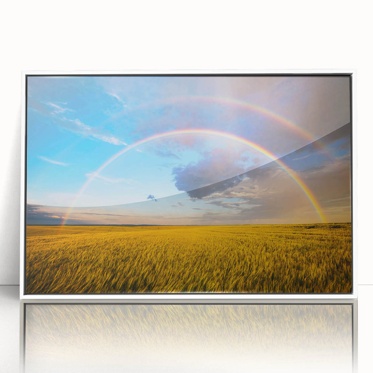 Art deco poster featuring a serene Ukrainian landscape, in muted earth tones on framed acrylic.