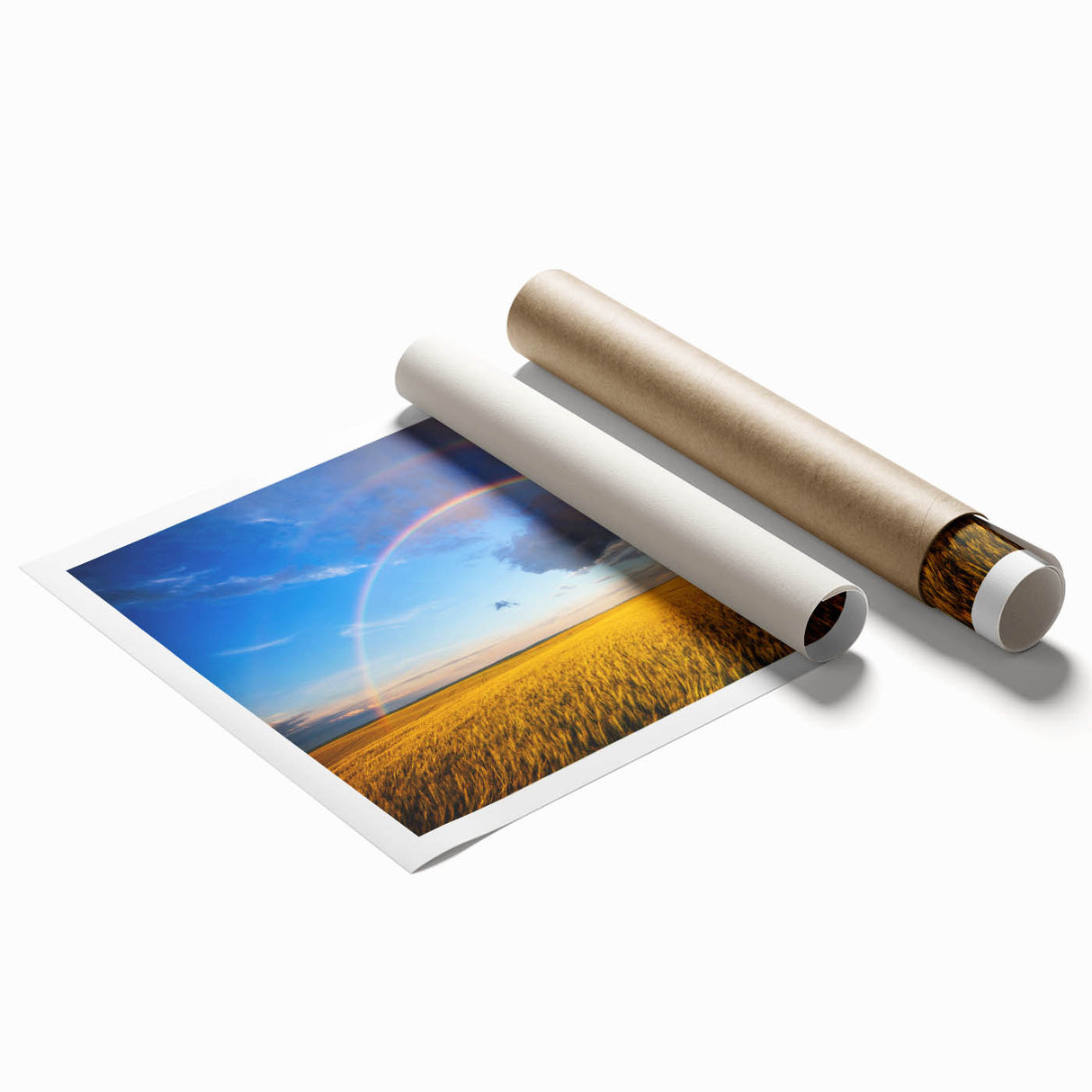 Extra large rolled print featuring a serene Ukrainian landscape with soft floral elements in pastel colors.