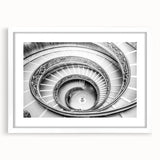 Abstract art print of the Vatican with muted earth tones on a framed white mat, suitable for dining room decor.