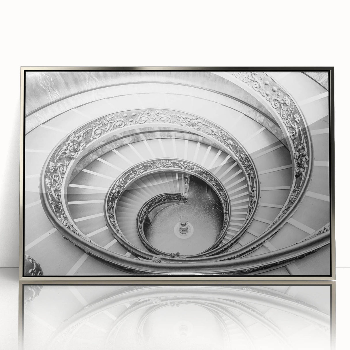 Mid-century modernist art of the Vatican scenery in muted earth tones on a silver-framed acrylic print.