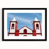 Extra large abstract art print of colorful Baja California scenery on textured canvas, framed in black.
