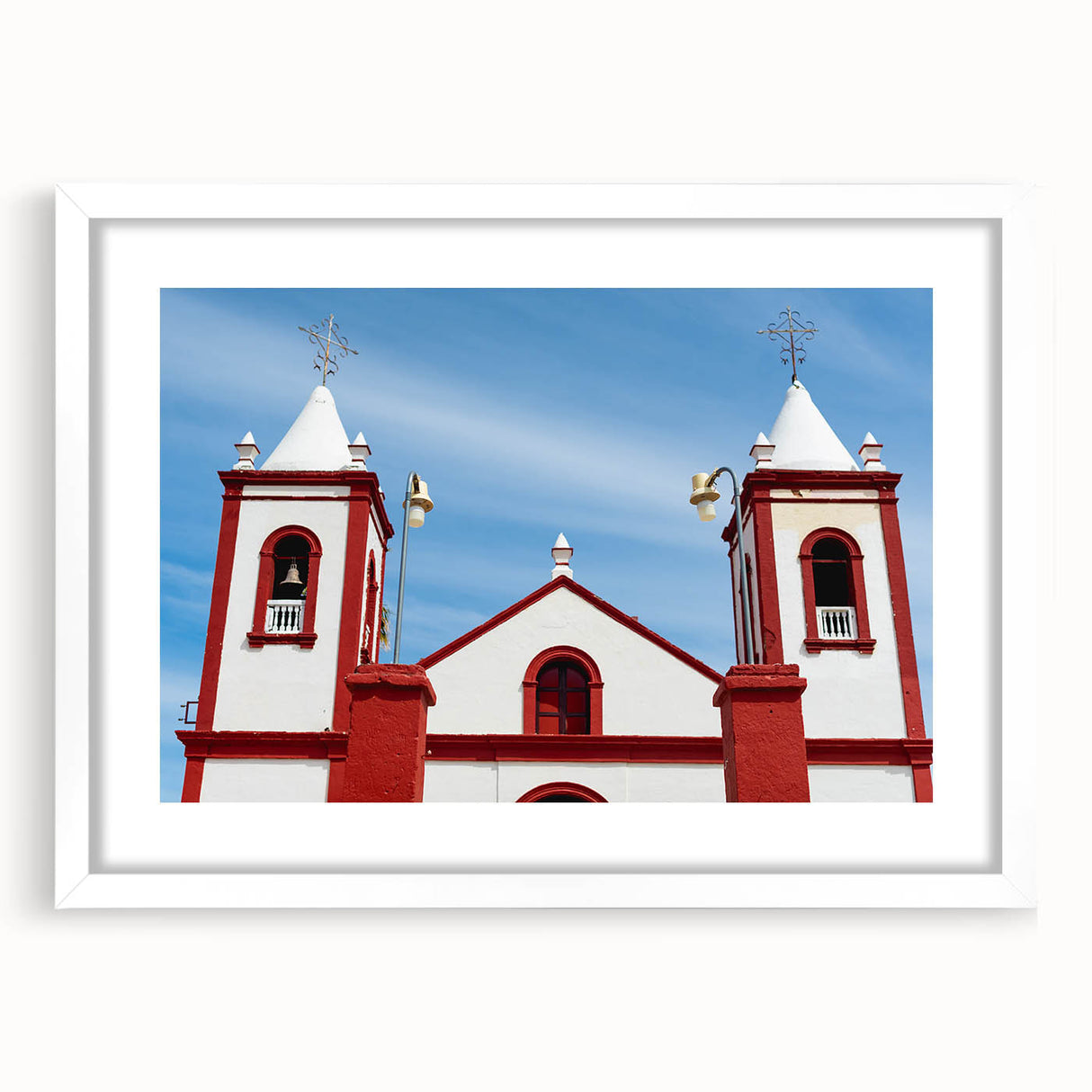Abstract art print depicting the Baja California scenery in muted earth tones on a framed white mat.