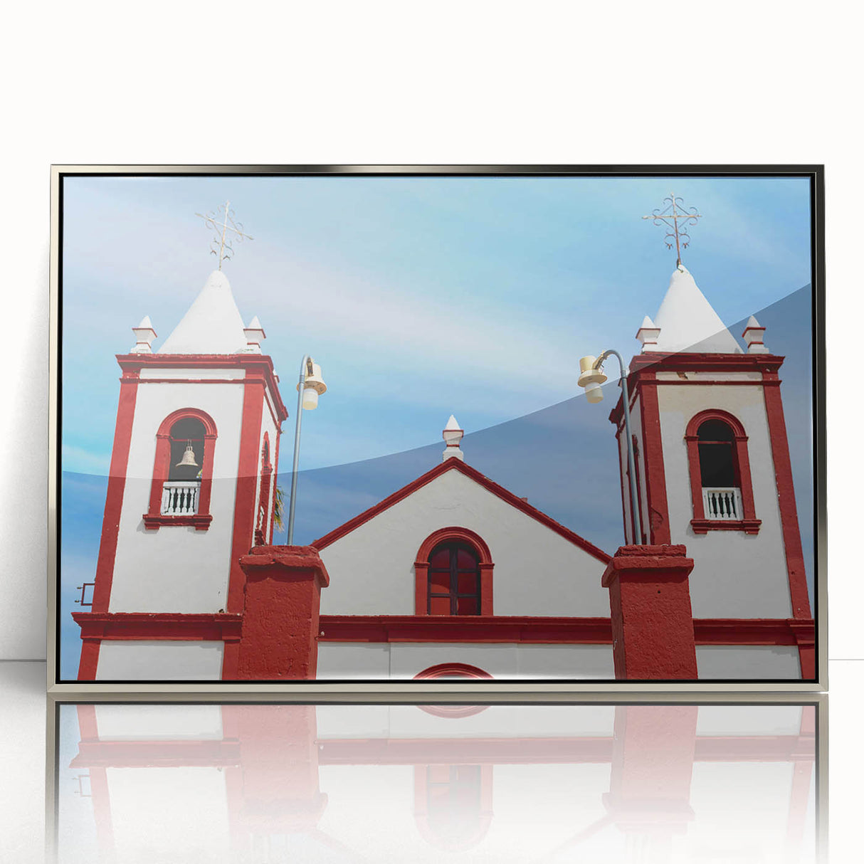 Mid-century modernist art depicting the Baja California scenery in muted earth tones on a framed acrylic print.