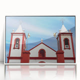 Art deco poster of Baja California scenery with muted earth tones on a white framed acrylic.