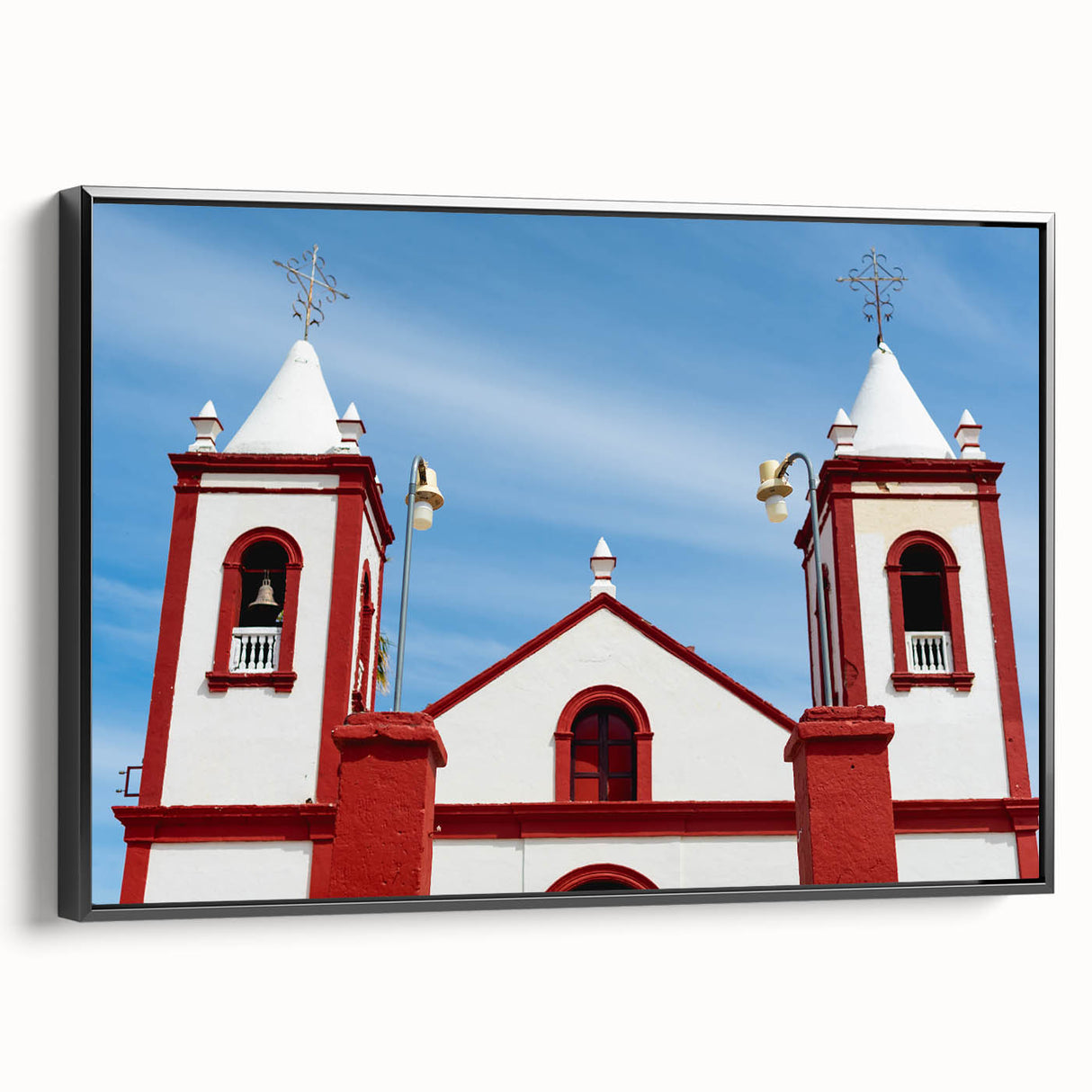 Black and white framed canvas of Baja California landscape, ideal for bedroom wall decor.