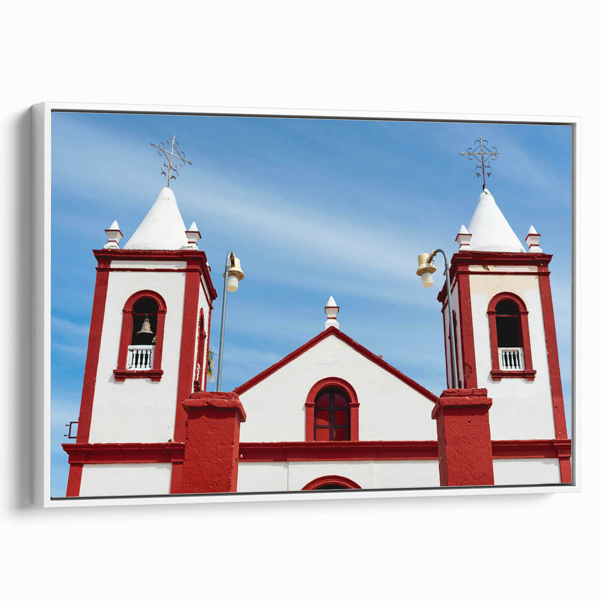Vintage poster art of Baja California scenery on a framed canvas with colorful accents, ideal for living room decor.
