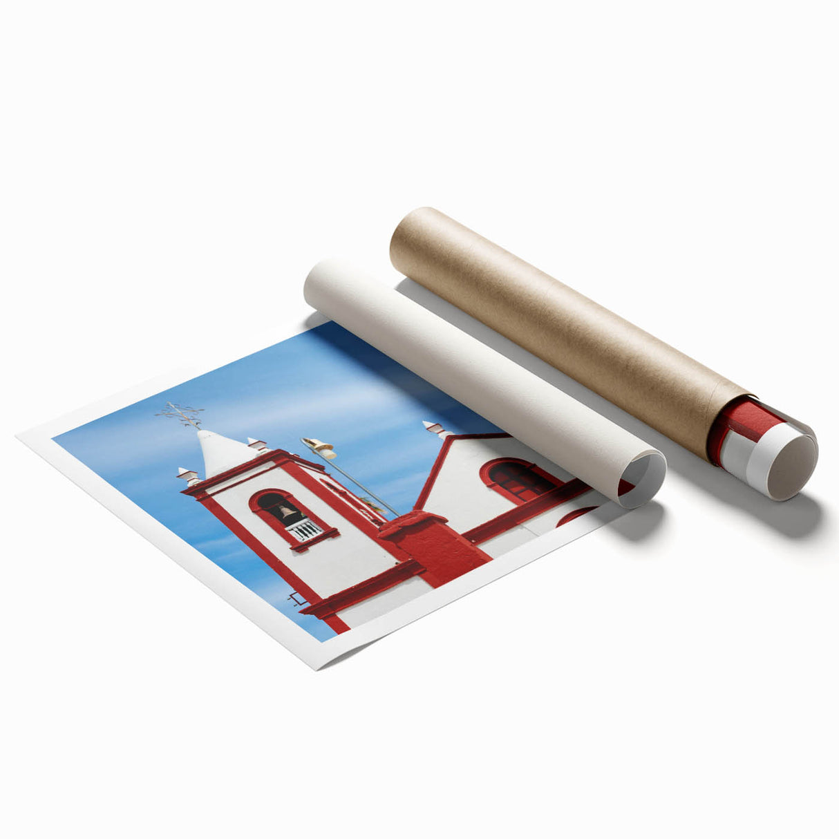 Extra large rolled print of Baja California scenery with vibrant floral elements, ideal for classy bathroom wall art.