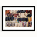 Abstract art print featuring a textured, colorful depiction of Oaxaca scenery in an extra-large black framed mat.