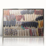 Mid-century modernist art depicting Oaxaca scenery in silver-framed acrylic, ideal for nursery wall art.