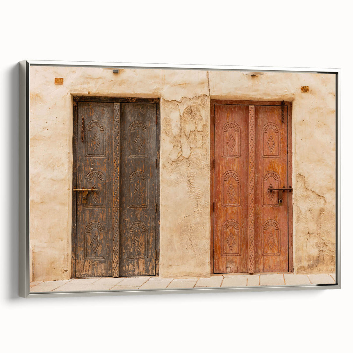 Framed canvas landscape art painting depicting the Dubai skyline in colorful tones, ideal for modern office decor.