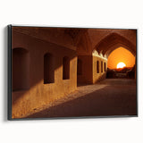 Black and white framed canvas of a vintage Middle Eastern landscape, ideal for bedroom decor.