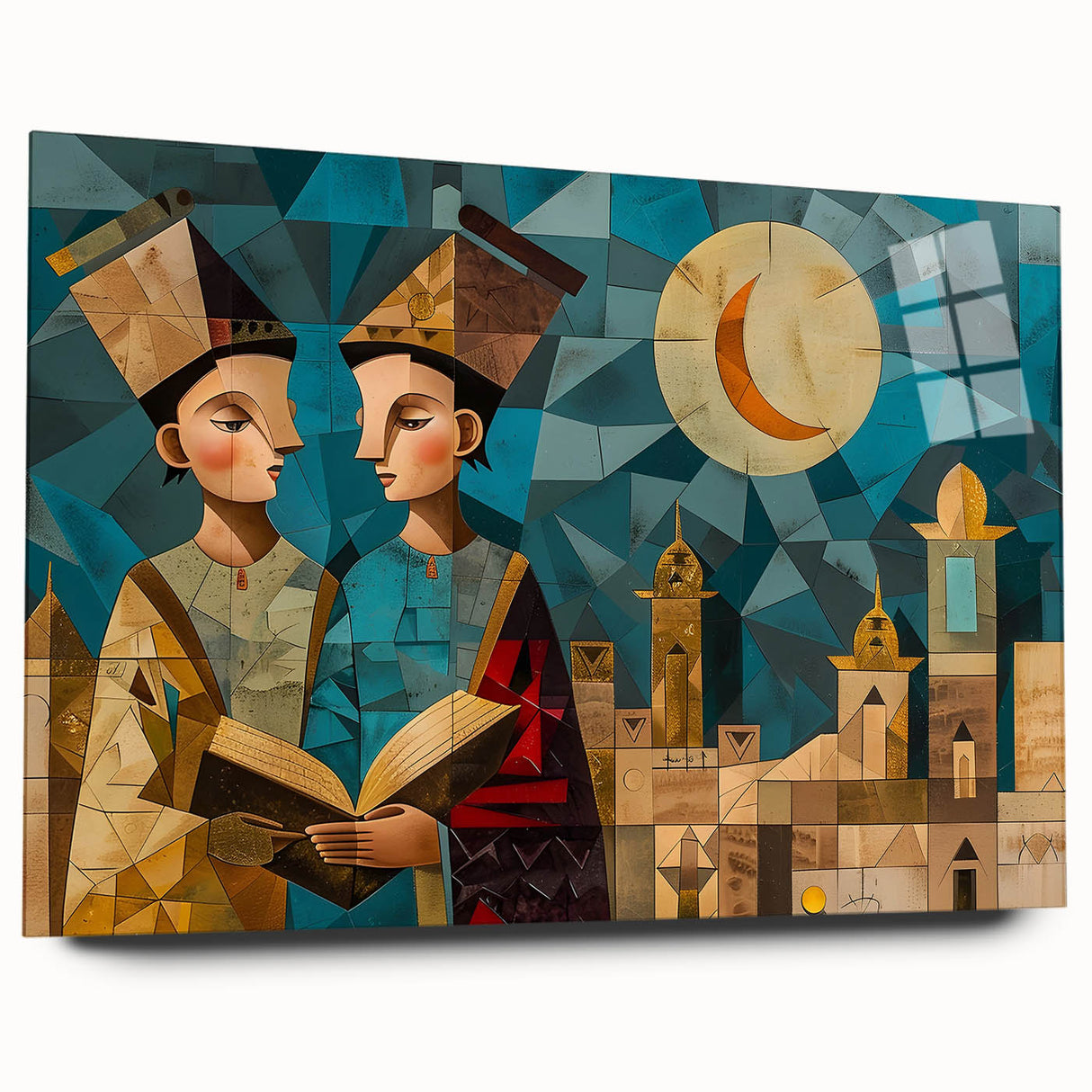 Large abstract wall art depicting a Middle Eastern desert scene in warm earth tones, acrylic print.