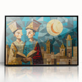 Large abstract wall art depicting Middle Eastern scenery in muted earth tones on a framed acrylic.
