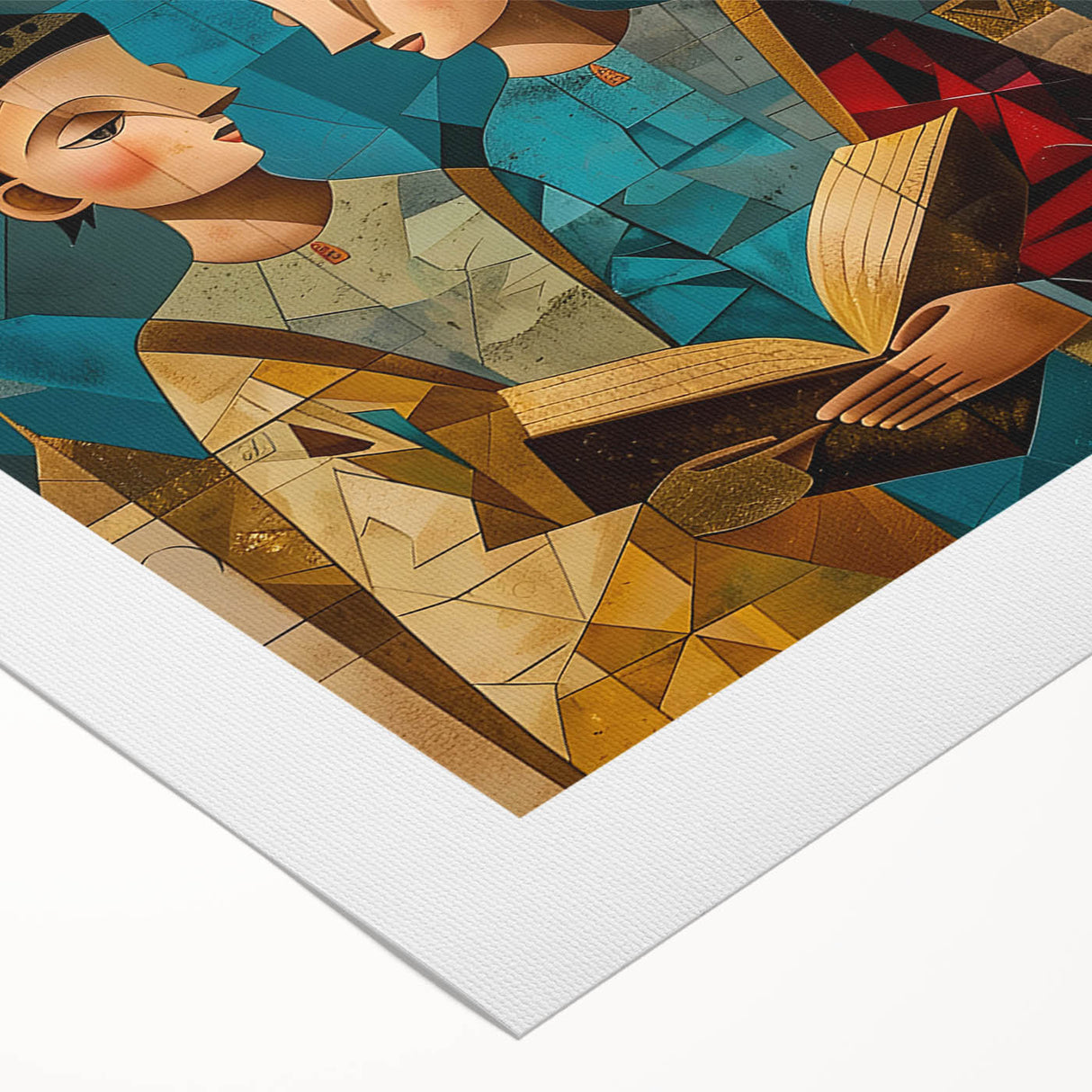 Art deco poster of a Middle Eastern desert scene on rolled canvas, with earthy tones, ideal for dining room wall art.