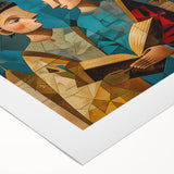Art deco poster of a Middle Eastern desert scene on rolled canvas, with earthy tones, ideal for dining room wall art.