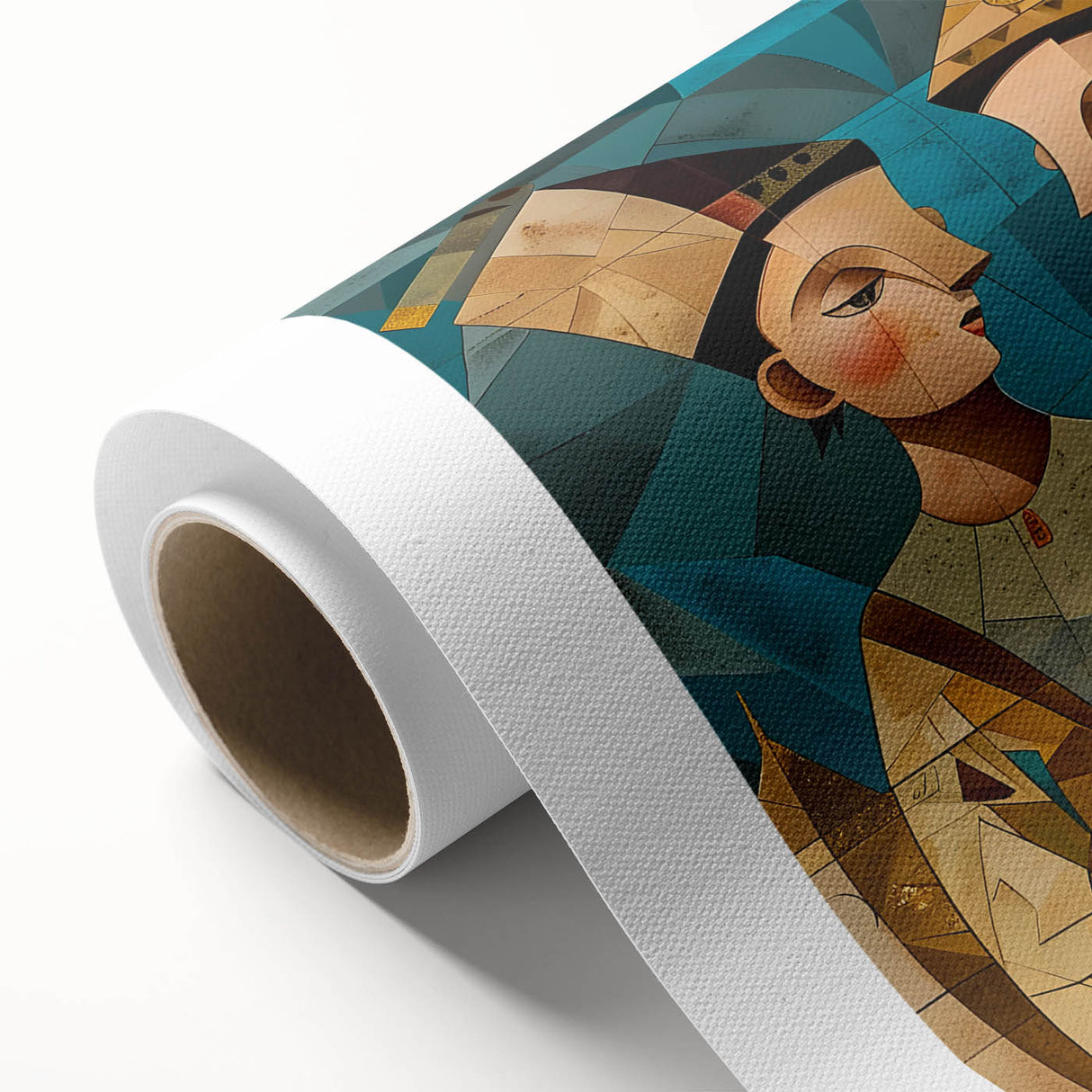 Art deco poster of a Middle Eastern landscape in muted earth tones on rolled canvas, ideal for nursery wall art.